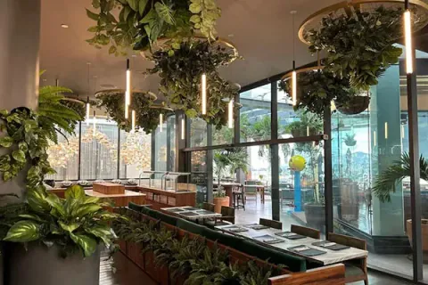 Sala vetrata con piante sospese del DoubleTree by Hilton Rome Monti